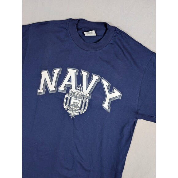 Vtg United States Navy T Shirt Mens L Blue Graphic Logo Short Double Sleeve 90s - Picture 1 of 9